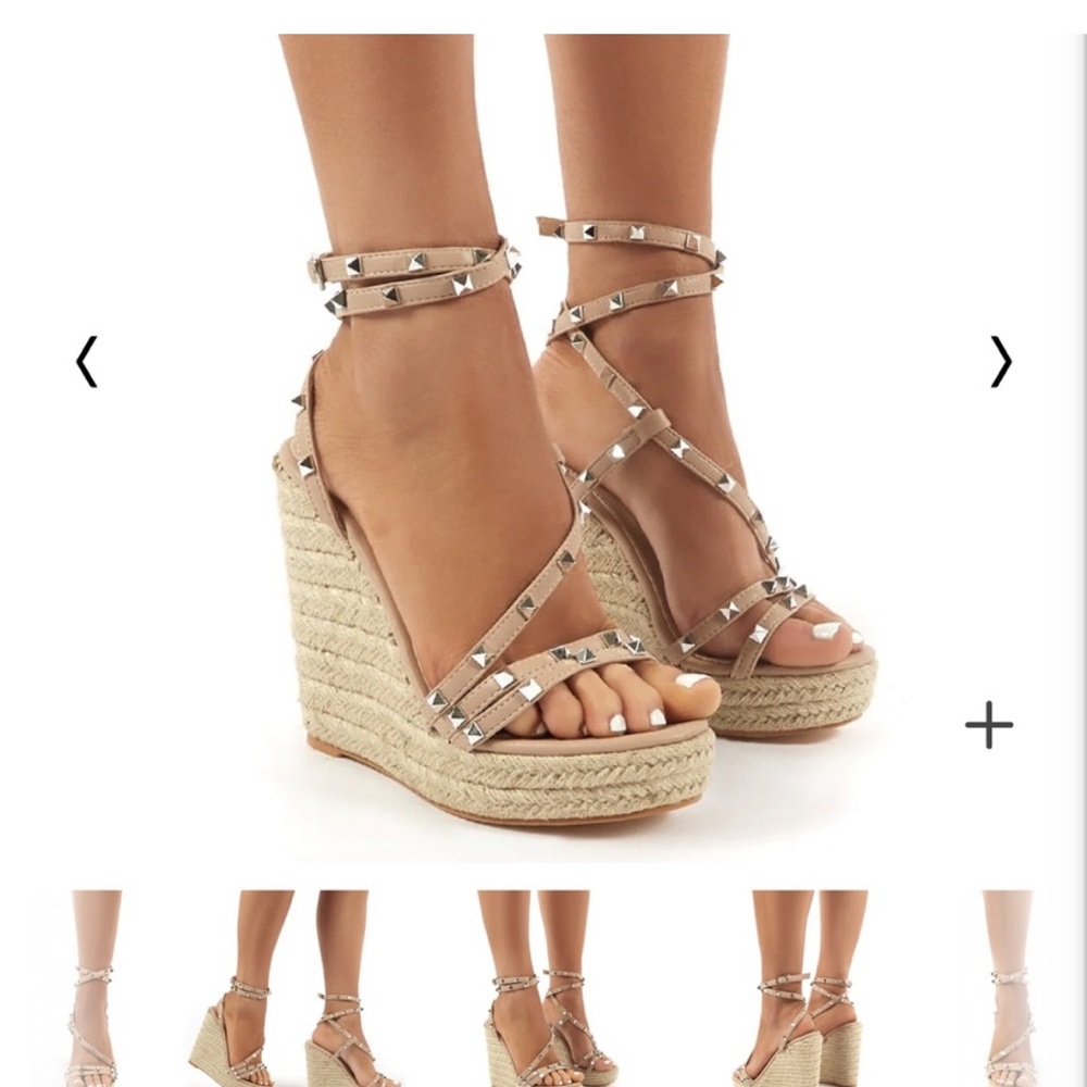 Public Desire Beige Studded Espadrille Wedge Sandals